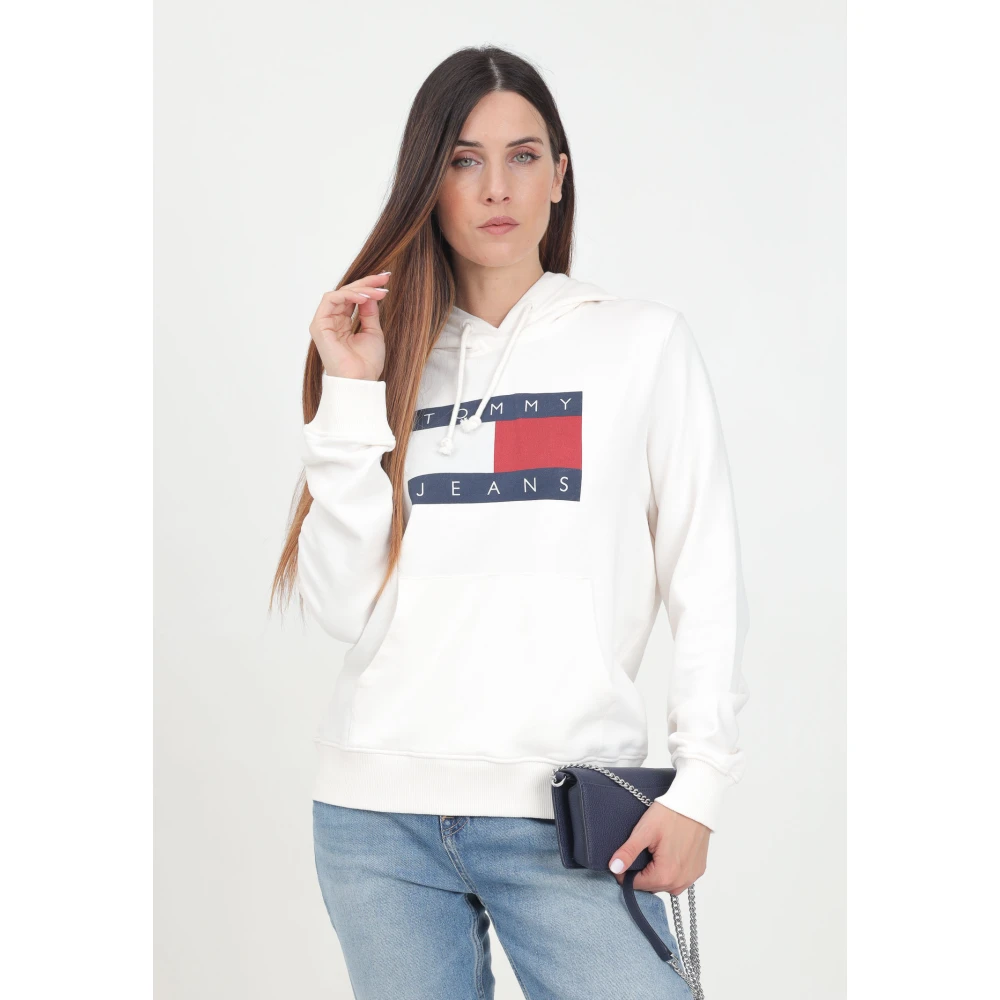 Tommy Jeans Witte Dames Hoodie met Vlagprint White Dames