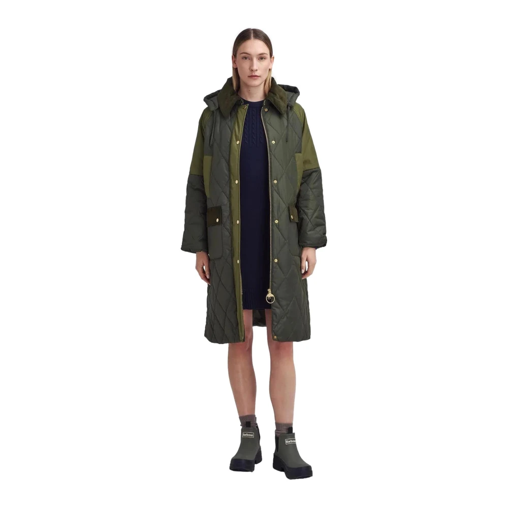 Barbour Cookston Longline Quilted Jacket Green Dames