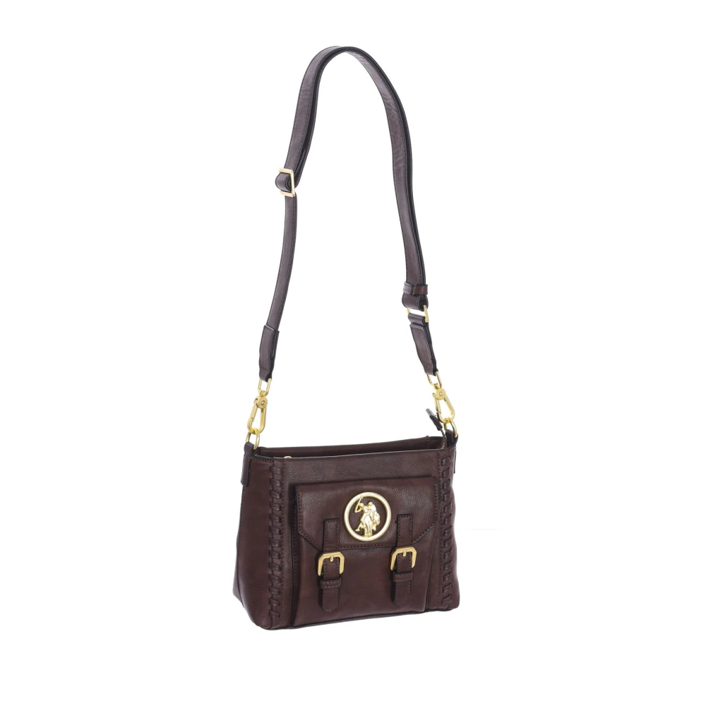 U.s. Polo Assn. Women's Brown Synthetic Crossbody Bag With Zipper Closure