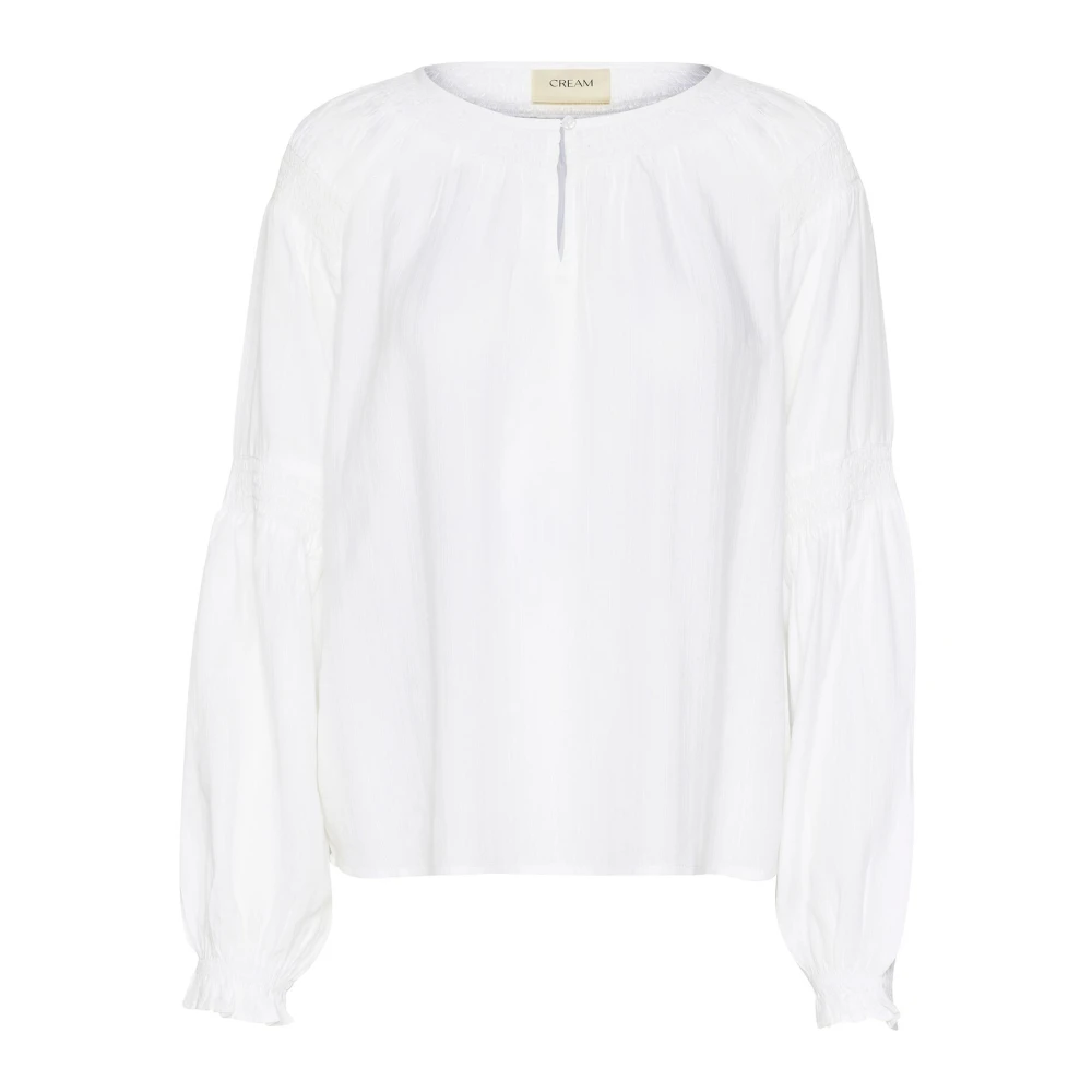 Cream Pofmouw Boothals Blouse White Dames