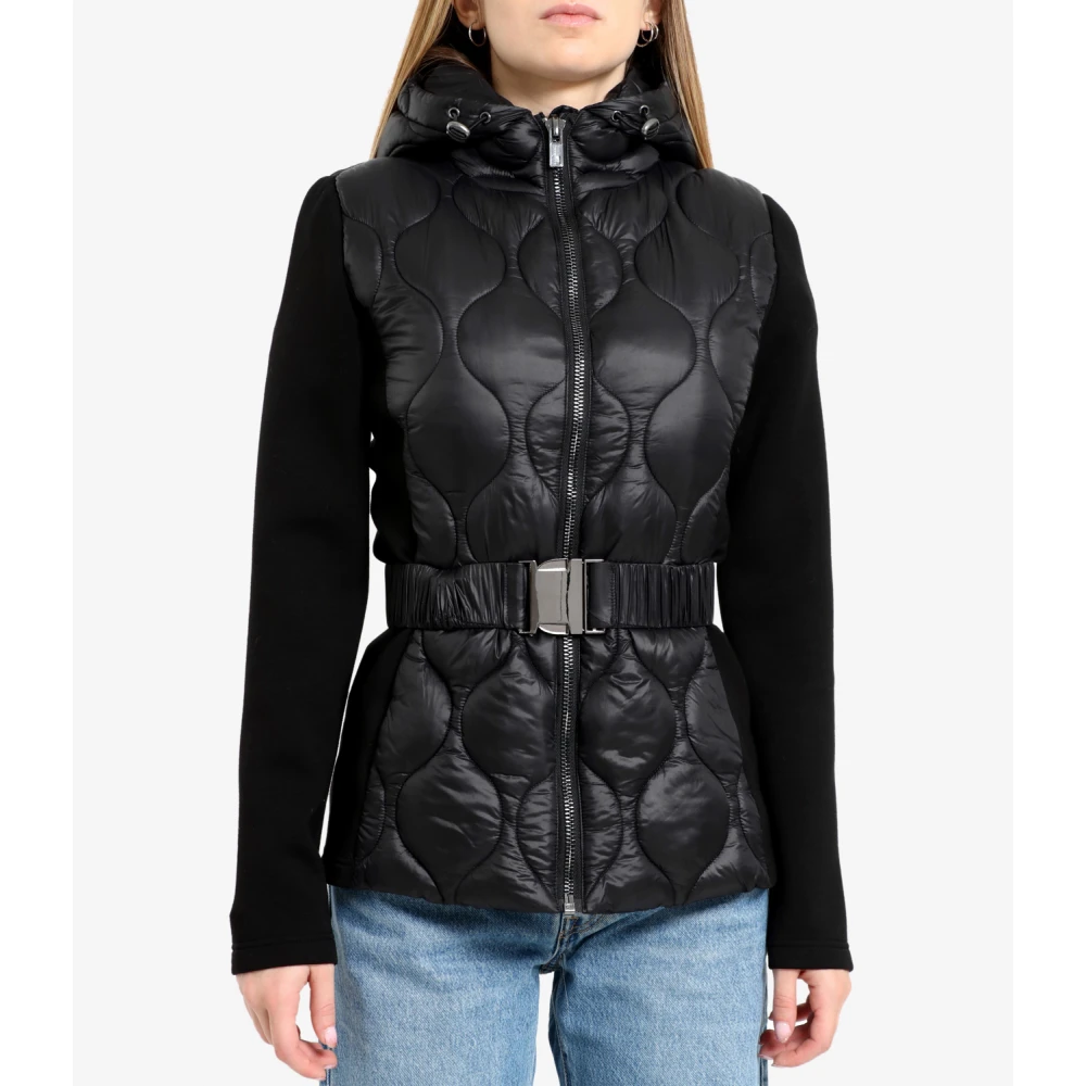 Pennyblack Gewatteerd Golfpatroon Hoodie Jas Black Dames