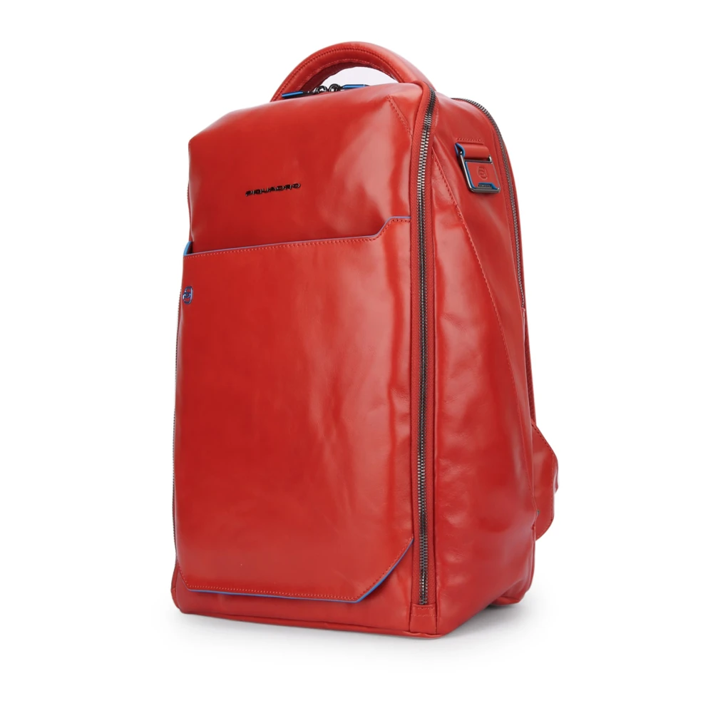 Piquadro Leren Laptop Rugzak met 2 Compartimenten Red Unisex