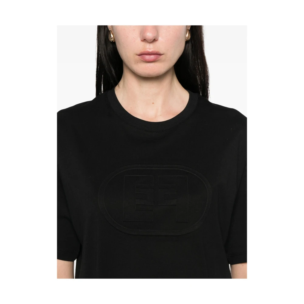 Elisabetta Franchi Zwart Crew Neck T-shirt Black Dames