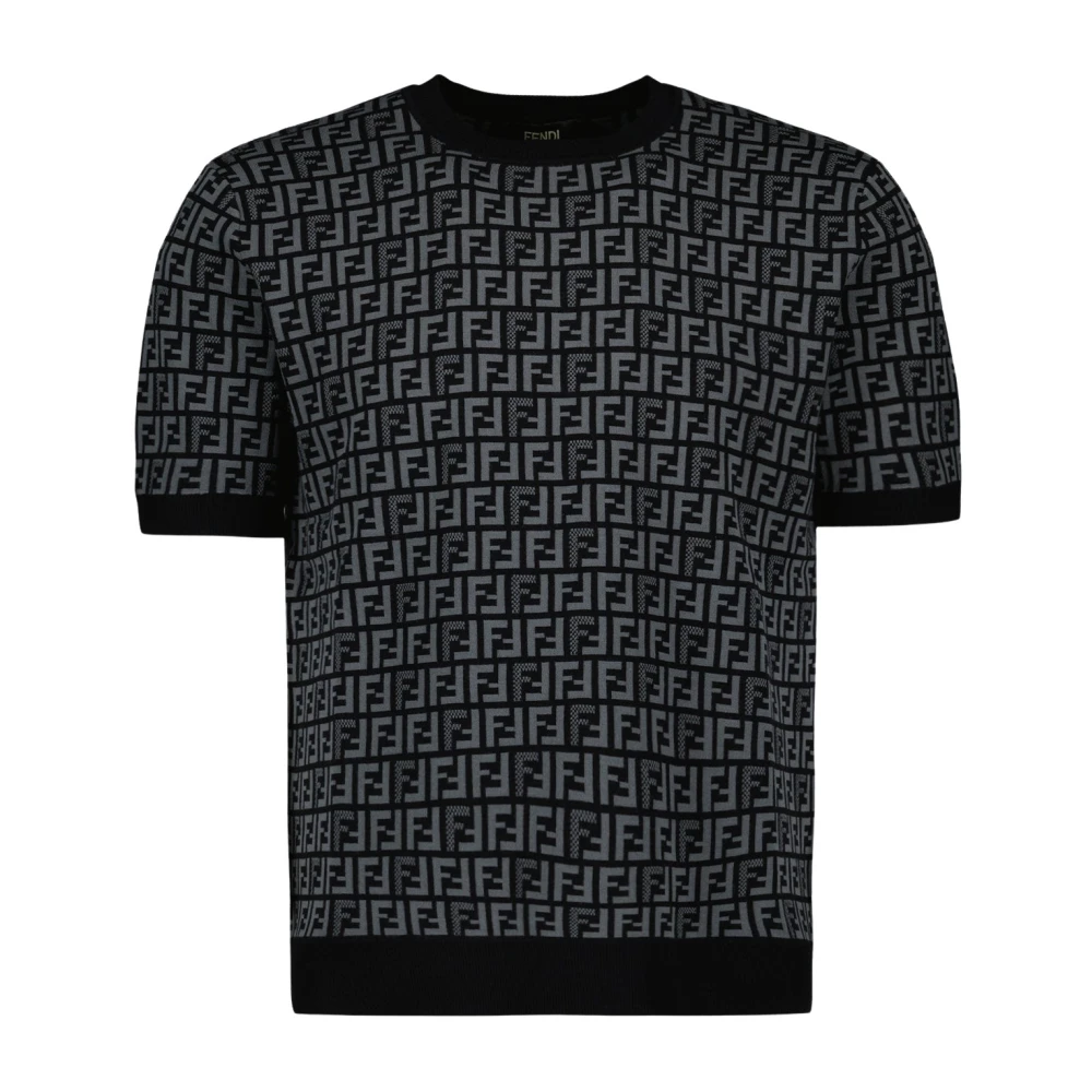 Fendi Korte mouw zwarte ronde hals shirt Black Heren