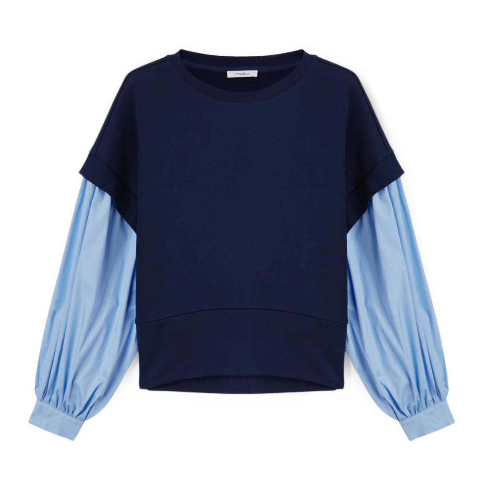 Motivi Ballonmouw Combi Sweatshirt Blue Dames