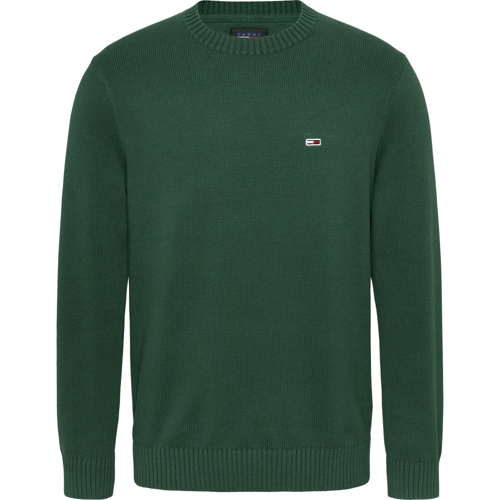 Tommy Jeans Men's Green Cotton Sweater Contrast Detail