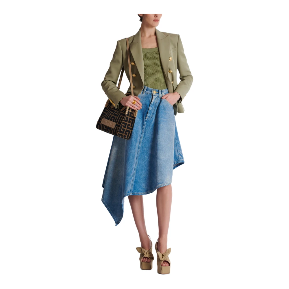 Balmain Cropped top in gingham openwork knit Green Dames