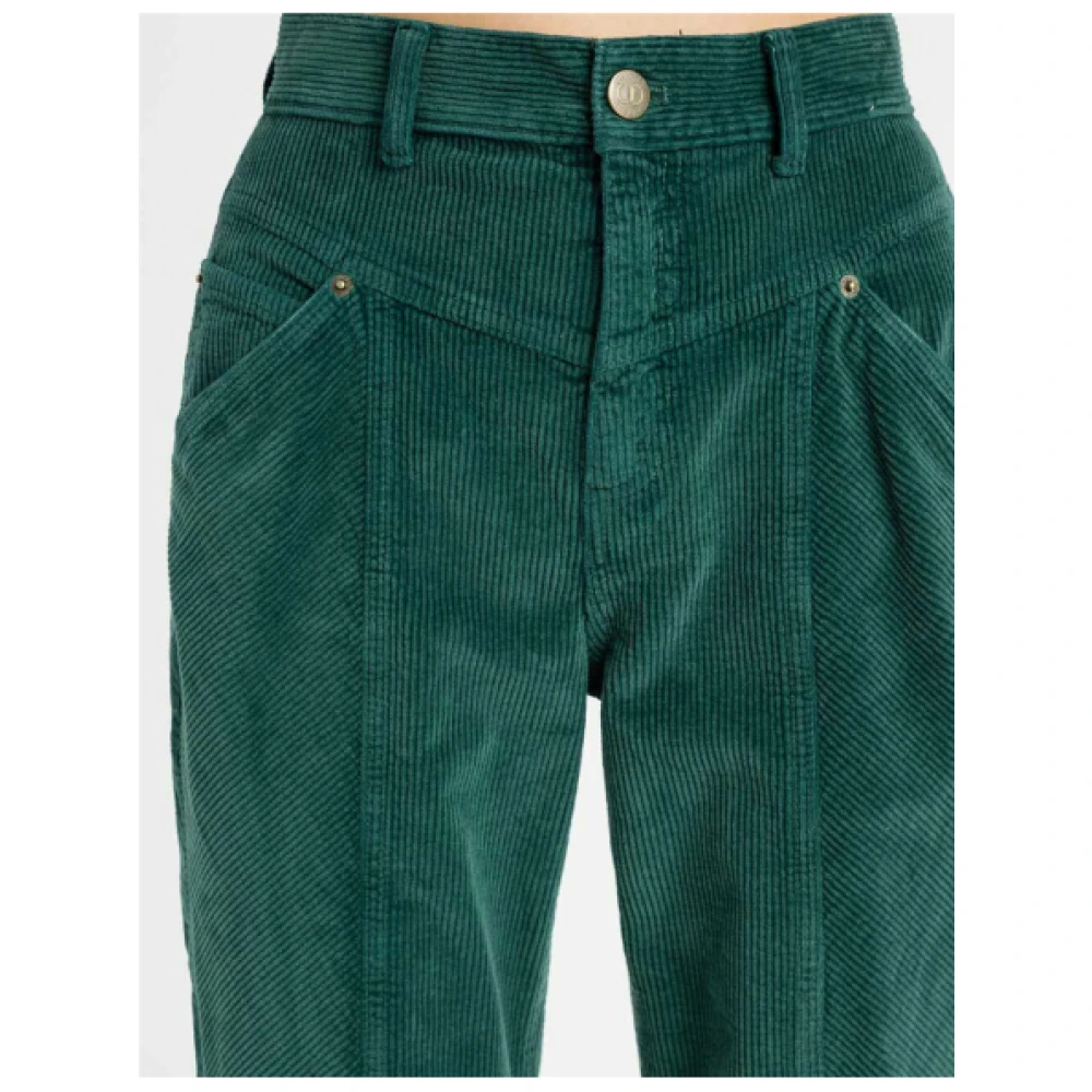 Twinset Donkergroene Corduroy Broek met Hoge Taille Green Dames