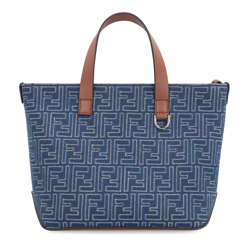 Fendi Men's Blue Shopping Bags, One Size, Canvas And Leather Shopping Bag