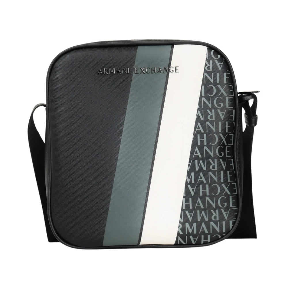 Armani Exchange Moderne diagonale gestreepte heren crossbody tas Black Heren