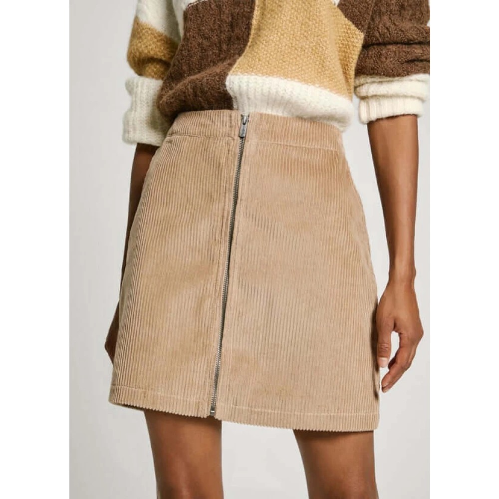 Pepe Jeans Corduroy Mini Rok met Italiaanse Zakken Beige Dames