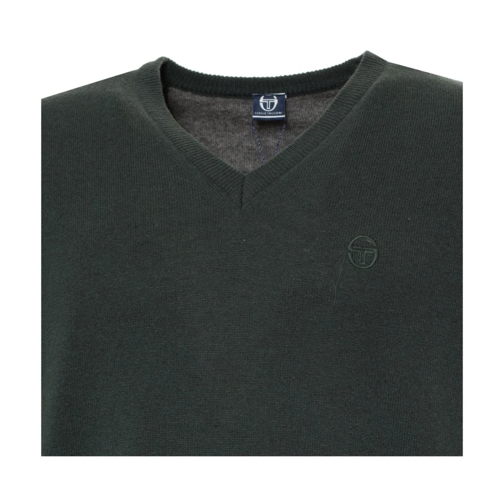Sergio Tacchini V-hals Wollen Trui met Zichtbaar Logo en Geribbelde Boorden Green Heren