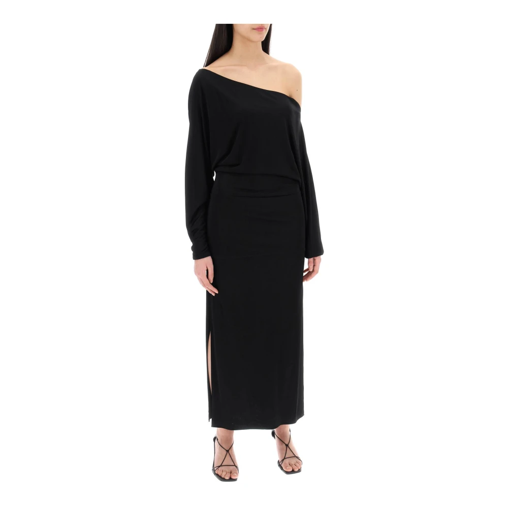 Khaite Asymmetrische Off-Shoulder Maxi Jurk Black Dames