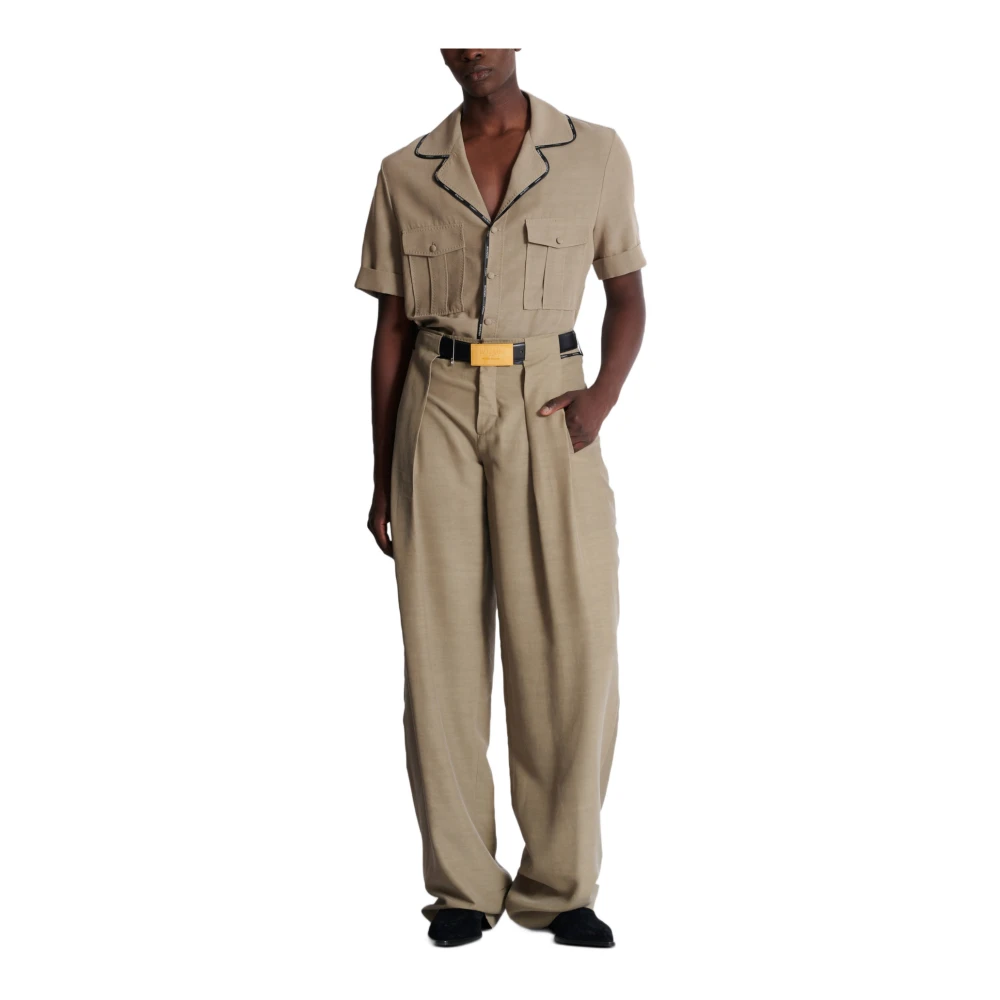 Balmain Geplooide Cupro Broek Brown Heren