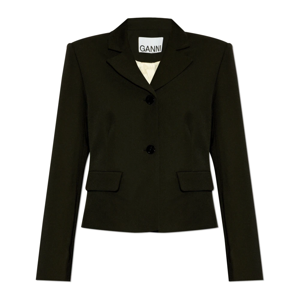 Ganni Blazer met open revers Black Dames