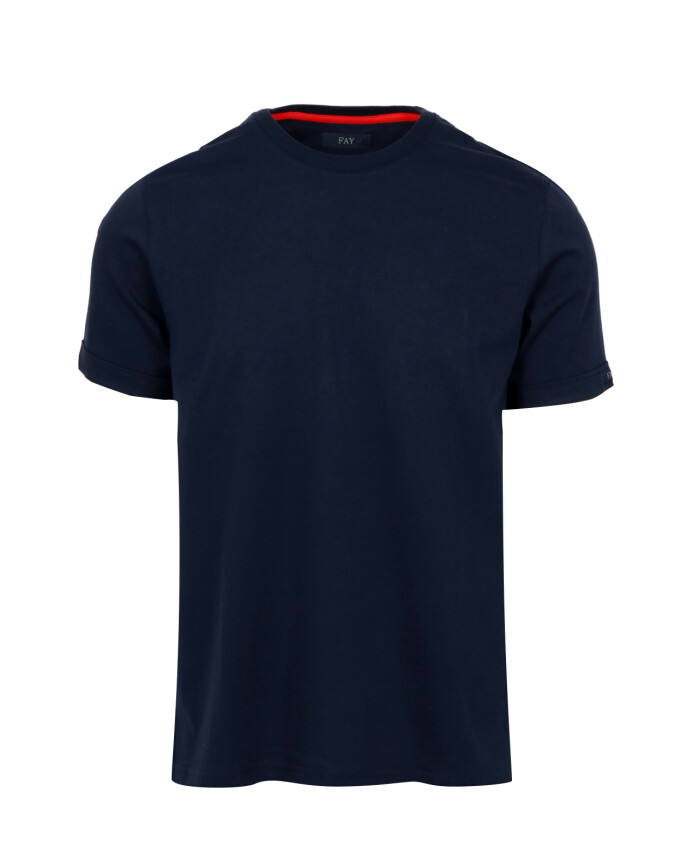 t-shirt-bleu-en-coton-a-col-rond-et-manches-courtes