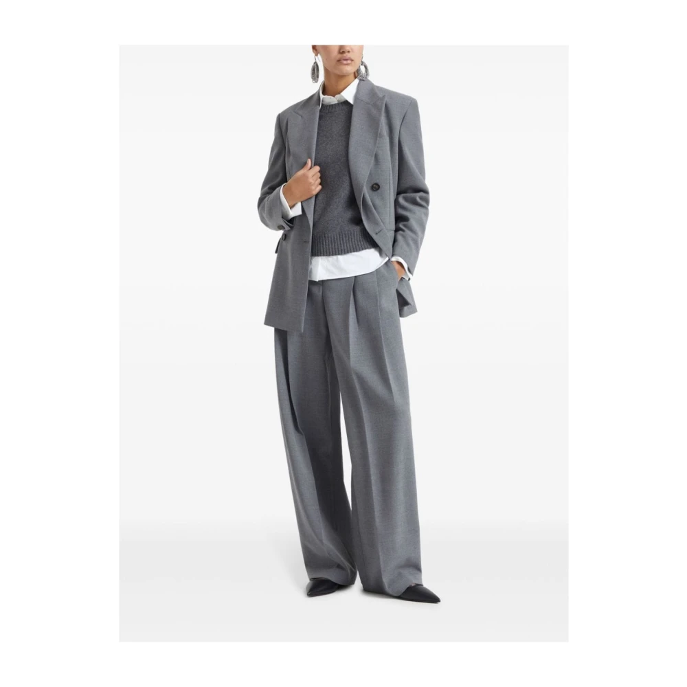 BRUNELLO CUCINELLI Grijze Wijde Pijp Broek van Wol Gray Dames