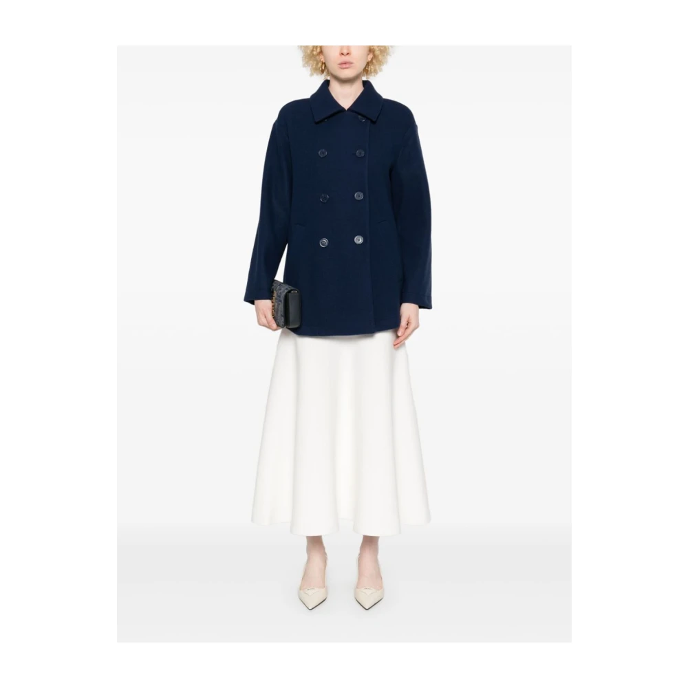 Emporio Armani Blauwe Flanellen Dubbel-Borst Jas Blue Dames