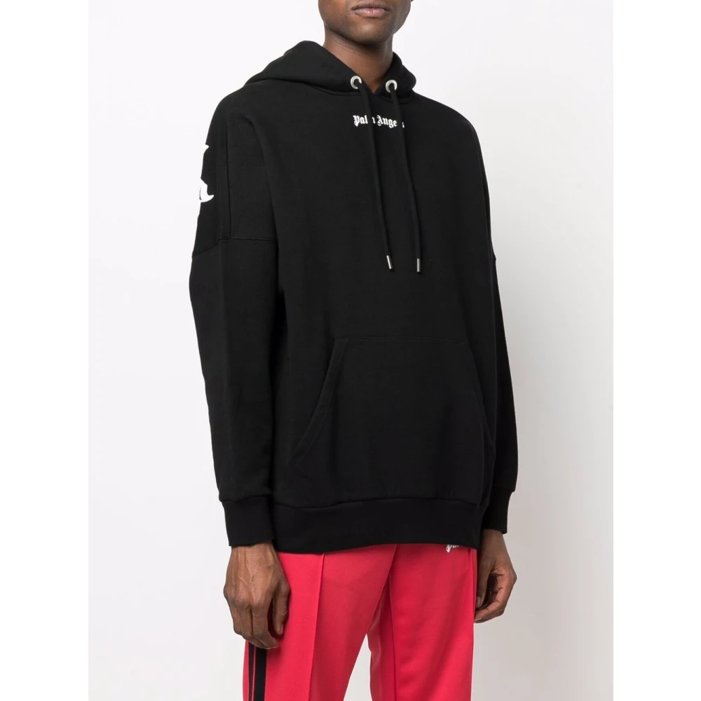 Palm Angels Logo-print Hoodie in Zwart en Wit Black Heren