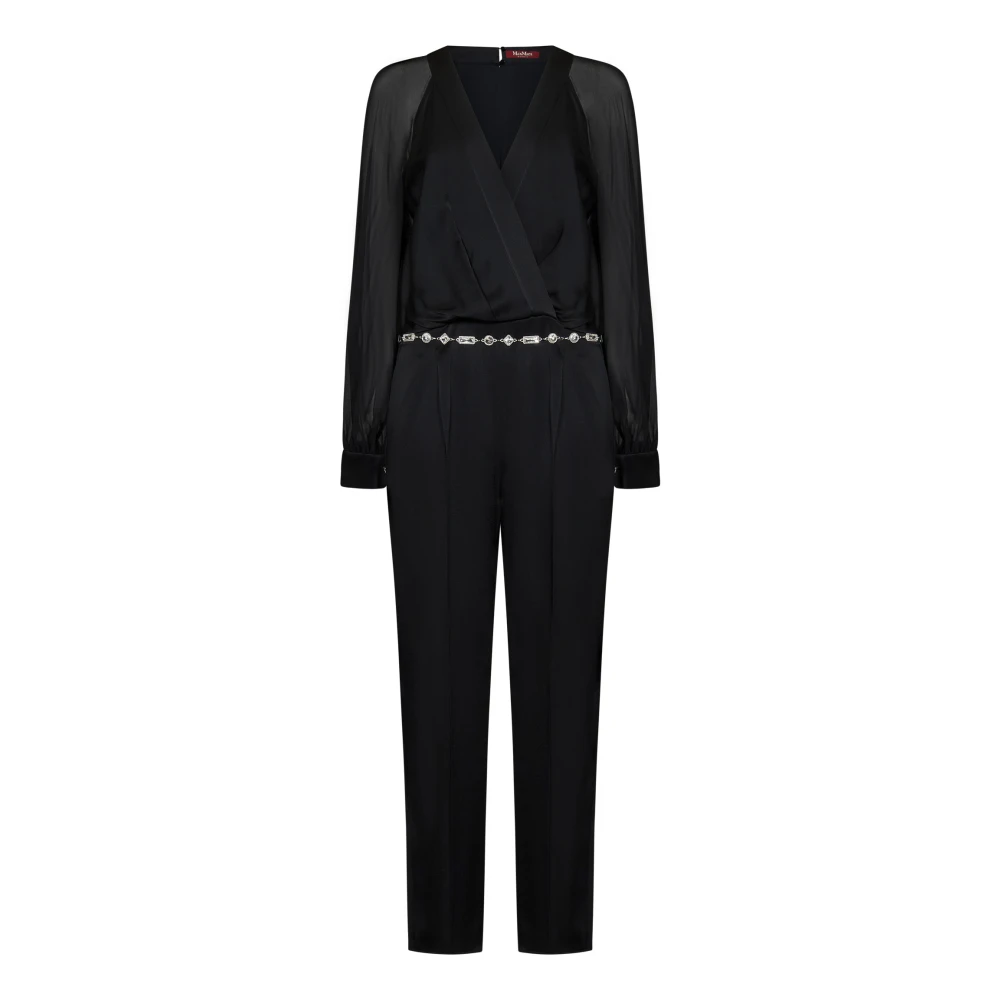 Max Mara Zwarte V-hals Zijden Jurk met Juweelriem Black Dames