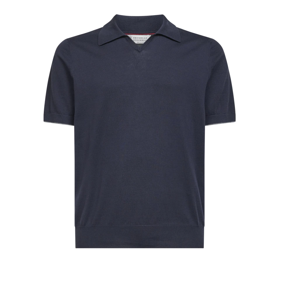 Brunello Cucinelli Blue Polo Shirts, Male, 2XL, V-Neck Polo