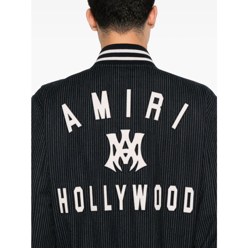 Amiri Blauwe Gestreepte Bomberjack met Logo Blue Heren