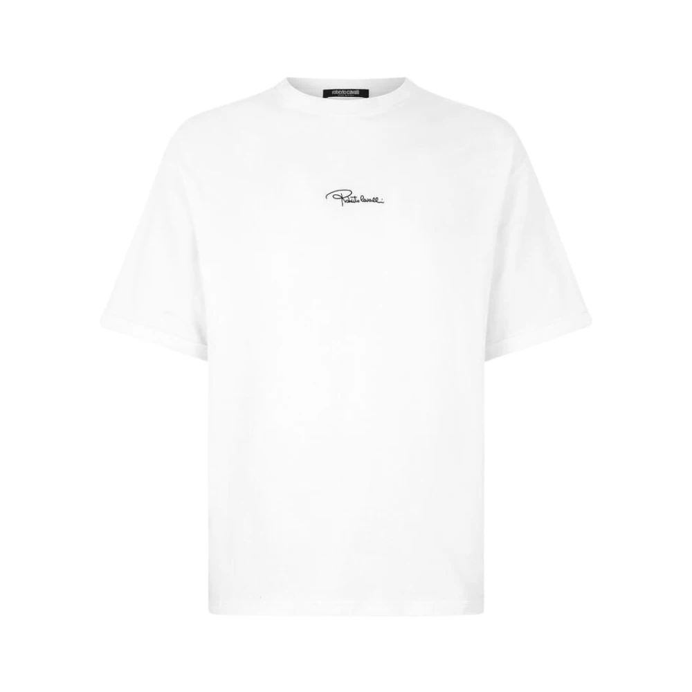 Roberto Cavalli Men's White Embroidered Logo Cotton T-Shirt