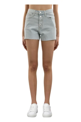 Denimshorts med hög midja och distressed effekt