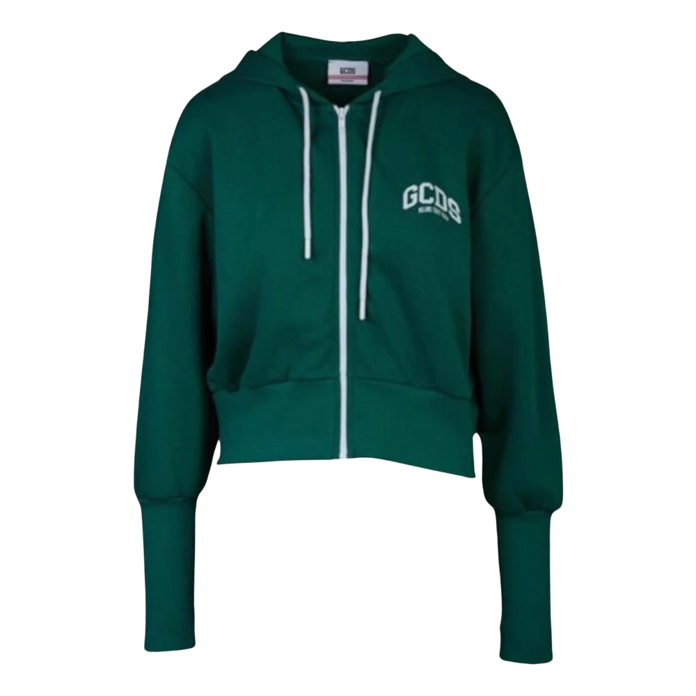 Gcds Green Zip-Through Logo Print Hoodie - Female - Zip-Throughs - Xs - Sweatshirts & Hoodies