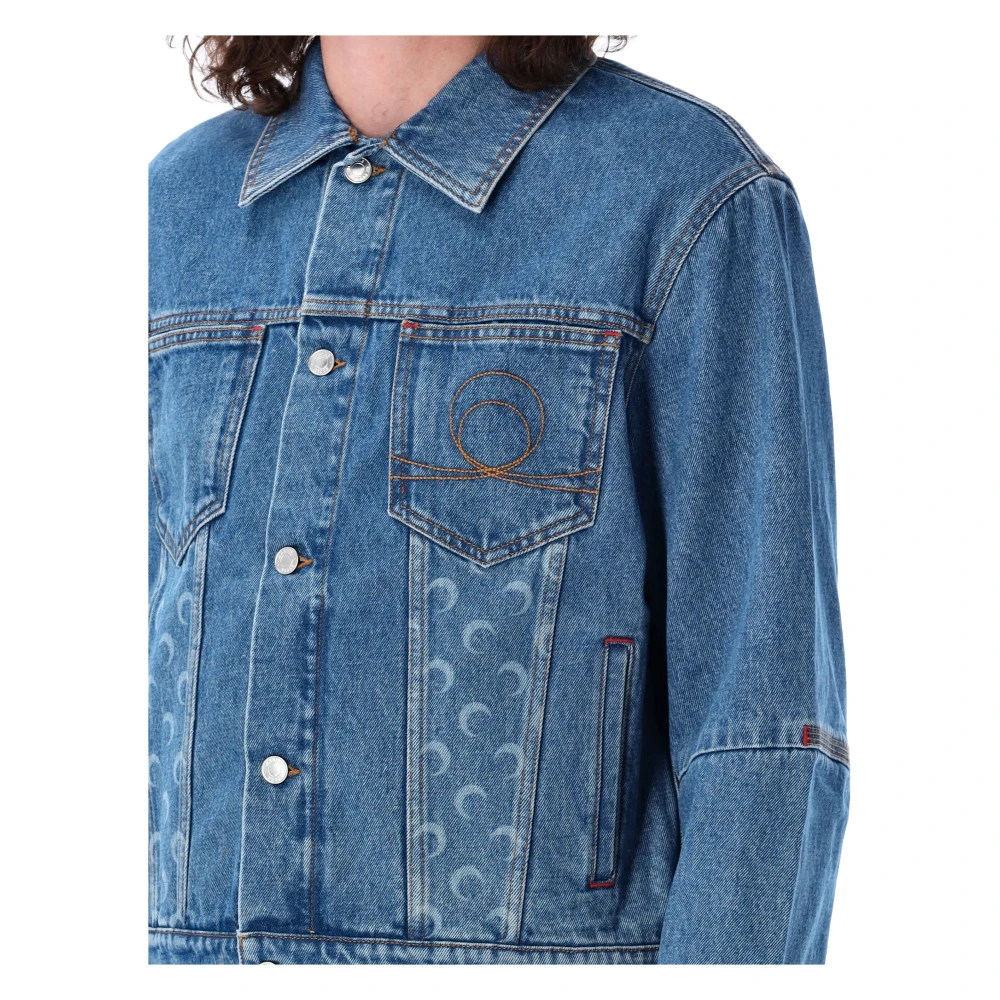 Marine Serre Maan Laser Denim Trucker Jack Blue Heren