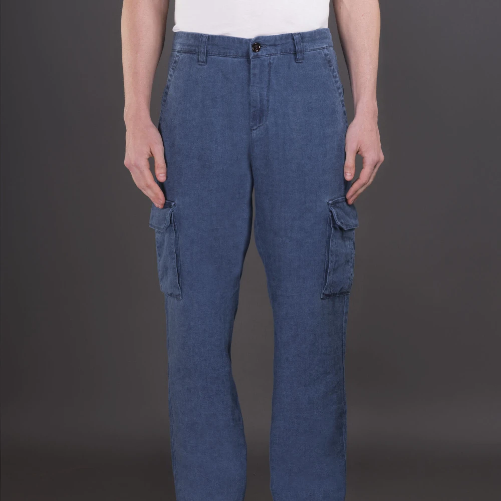 Moorer Indigo Linnen Cargo Broek Blue Heren