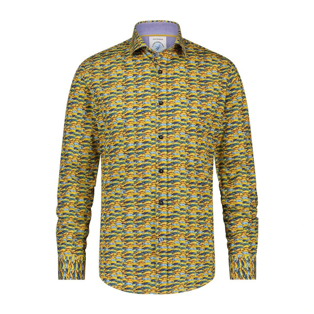 A fish named fred Gele Geometrische Print Casual Overhemd Yellow Heren