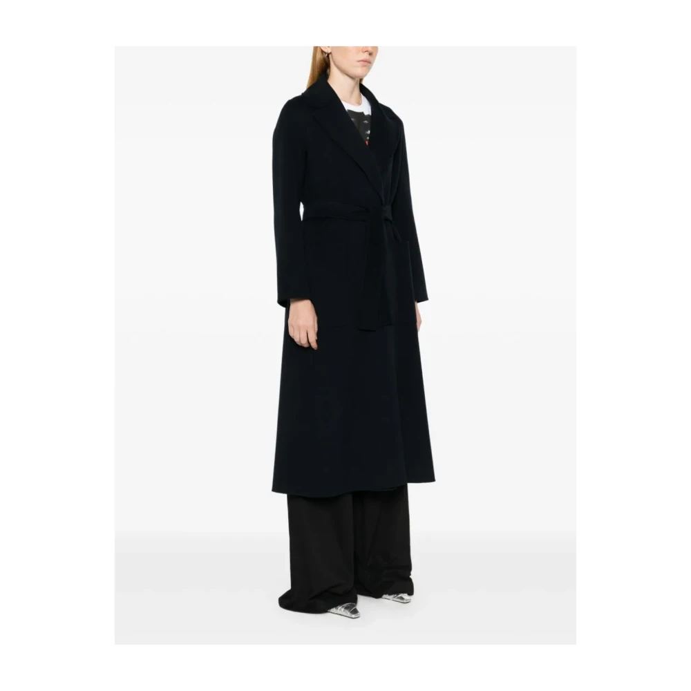 Max Mara Blauwe Wollen Ceintuur Wikkeljas Blue Dames