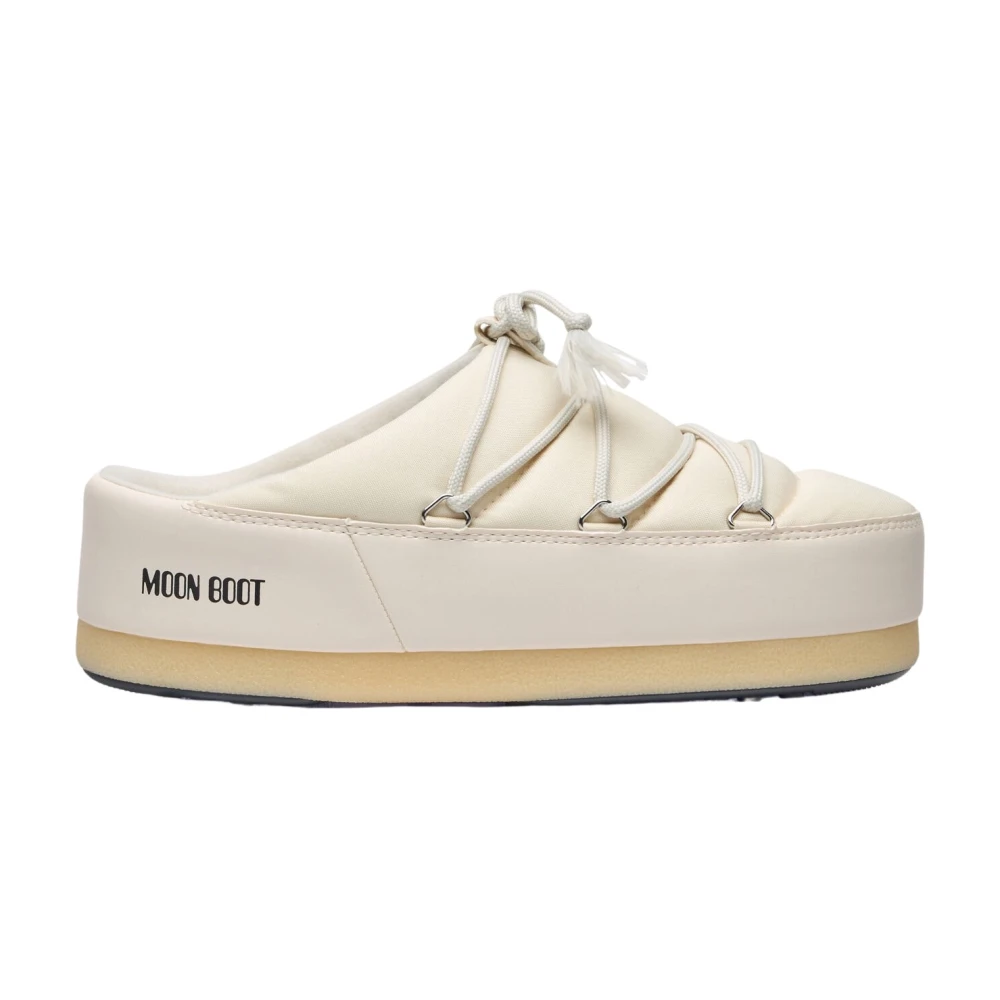 Moon Boot Women's Beige Nylon Lace-Up Mules With Logo Print - Mules - 4 Uk - Shoes