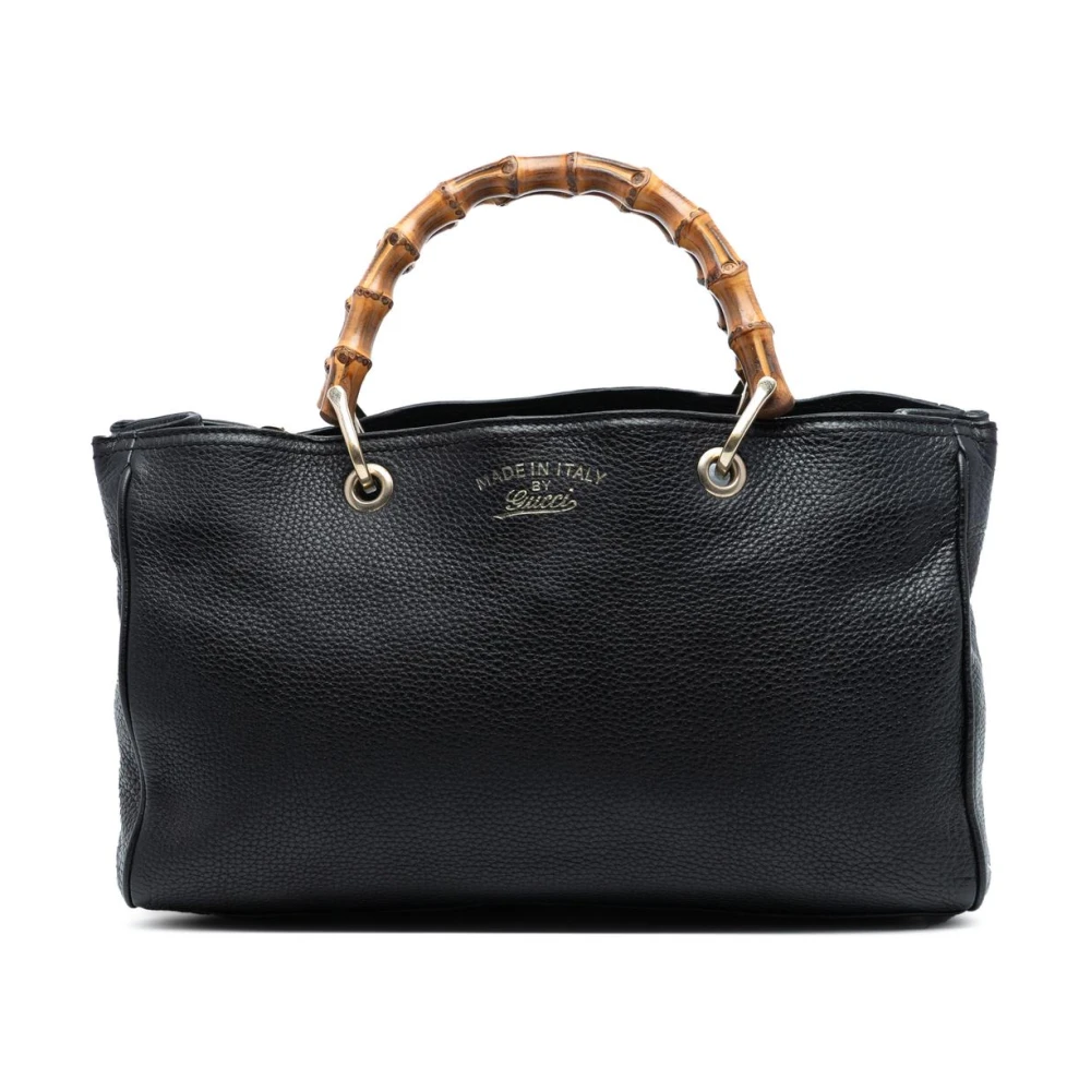 Gucci Vintage Women's Black Pre-Owned Bamboo Handle Leather Tote