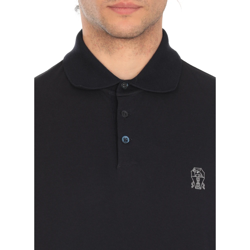 BRUNELLO CUCINELLI Blauw Katoenen Poloshirt met Logo Blue Heren