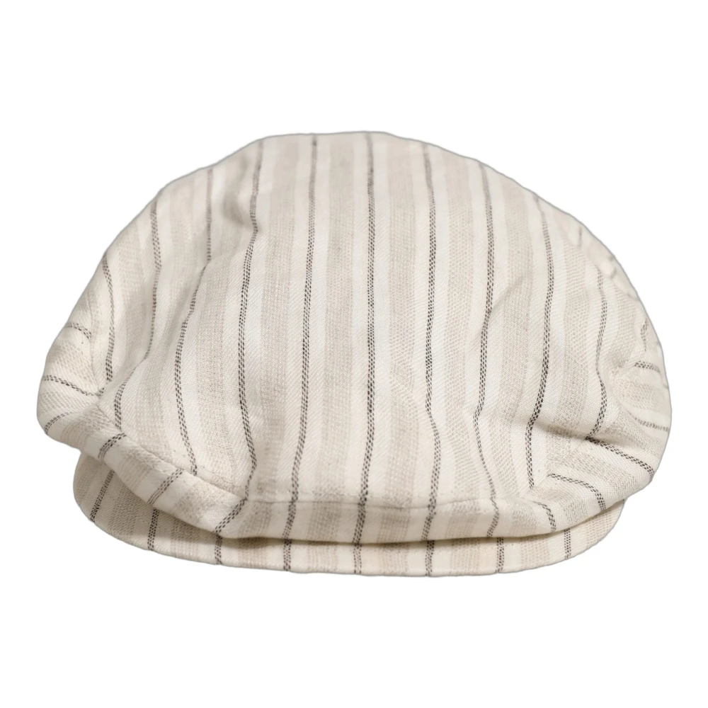 Dolce & Gabbana Men Off White Striped Linen Newsboy Capello Hat - 58 cm|M - Image 2