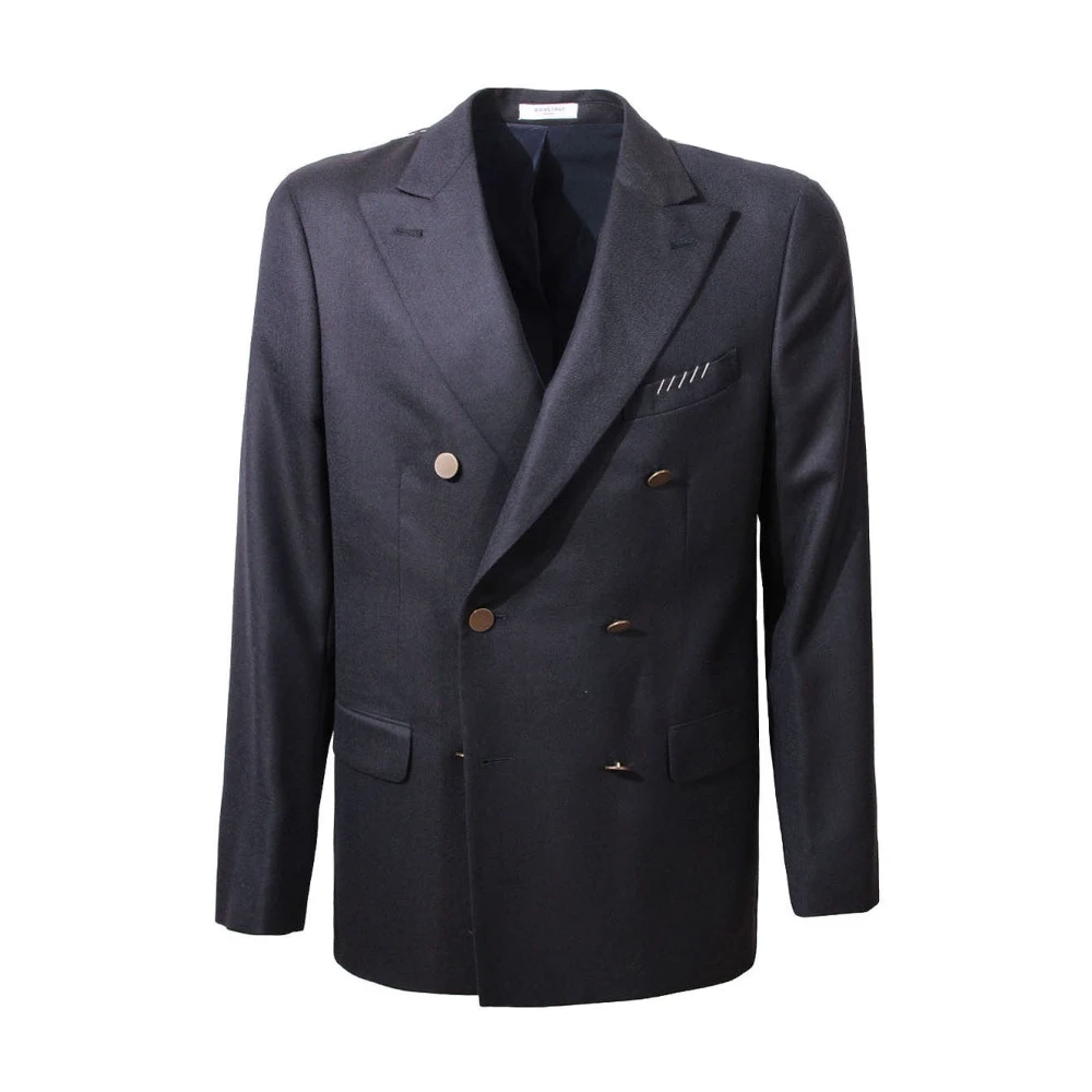 Boglioli Blauwe Wol Peak Revers Jas Blue Heren
