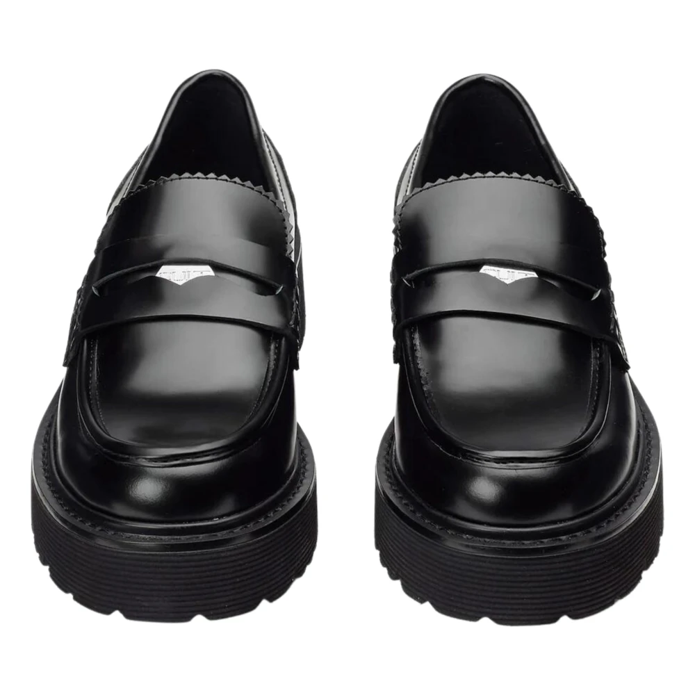 Cult Zwarte platte schoenen met leren mocassin stijl Black Dames