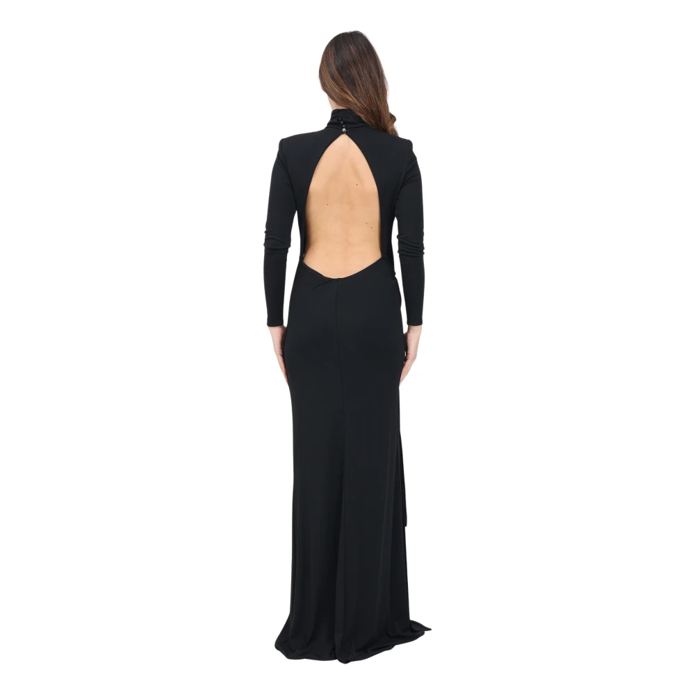 Elisabetta Franchi Zwarte lange jurk met juweelversiering Black Dames