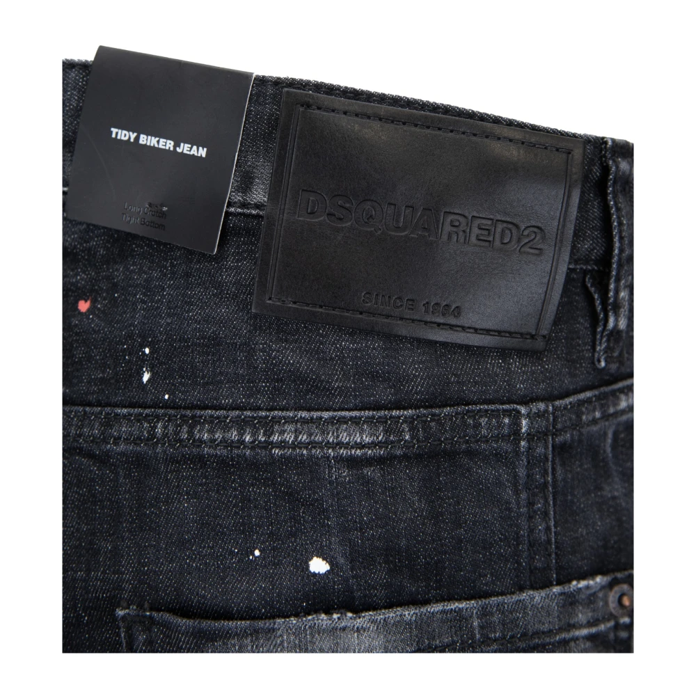 Dsquared2 Herenknoop Jeans met Leren Patch Black Heren