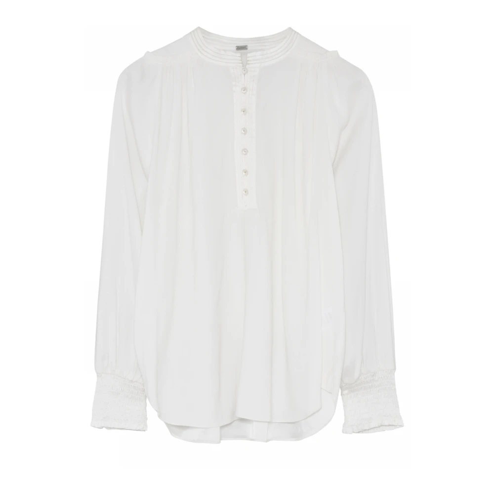 Gustav Vit Blus med Smock Manschetter White, Dam