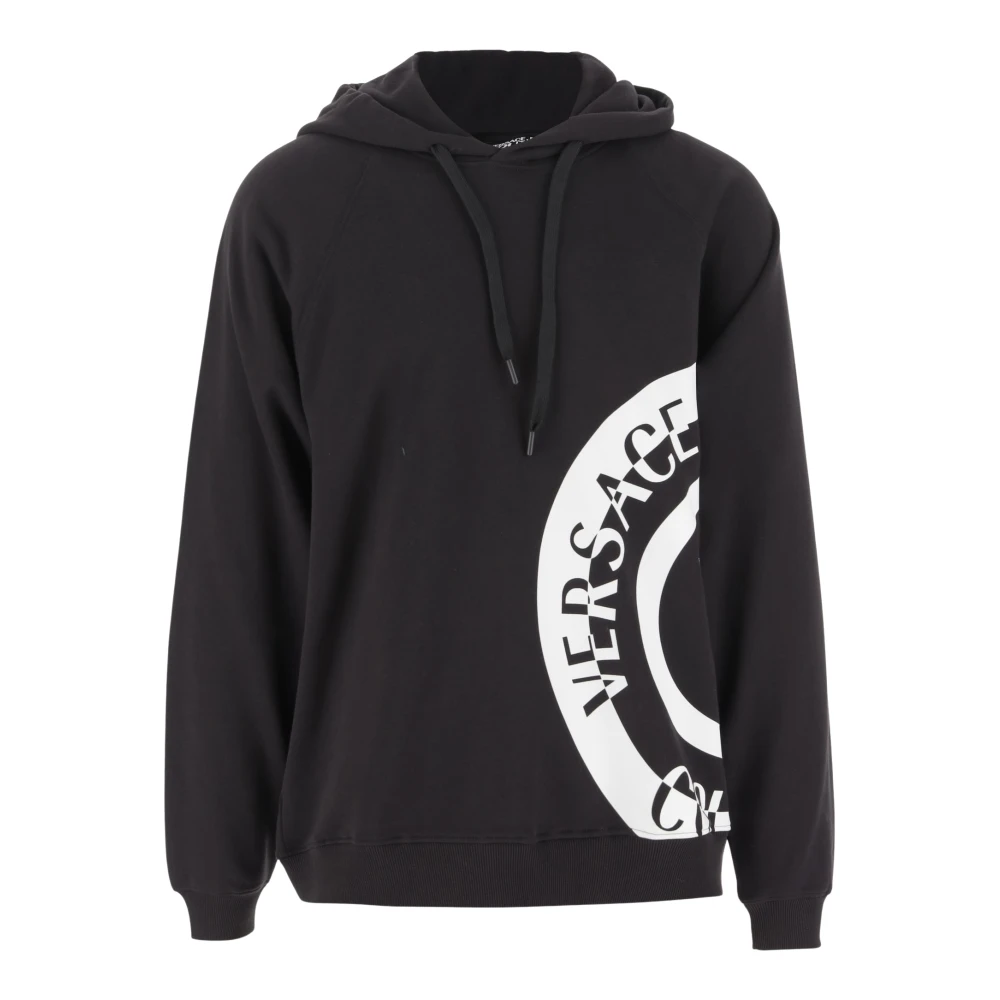 Versace Jeans Couture Logo Katoenen Sweatshirt Hoodie Zwart Wit Black Heren