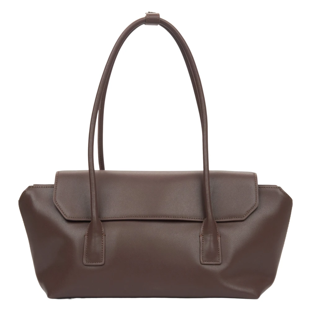 Estro Dames Zadelbruine Leren Schoudertas met Lange Handvatten Brown Dames