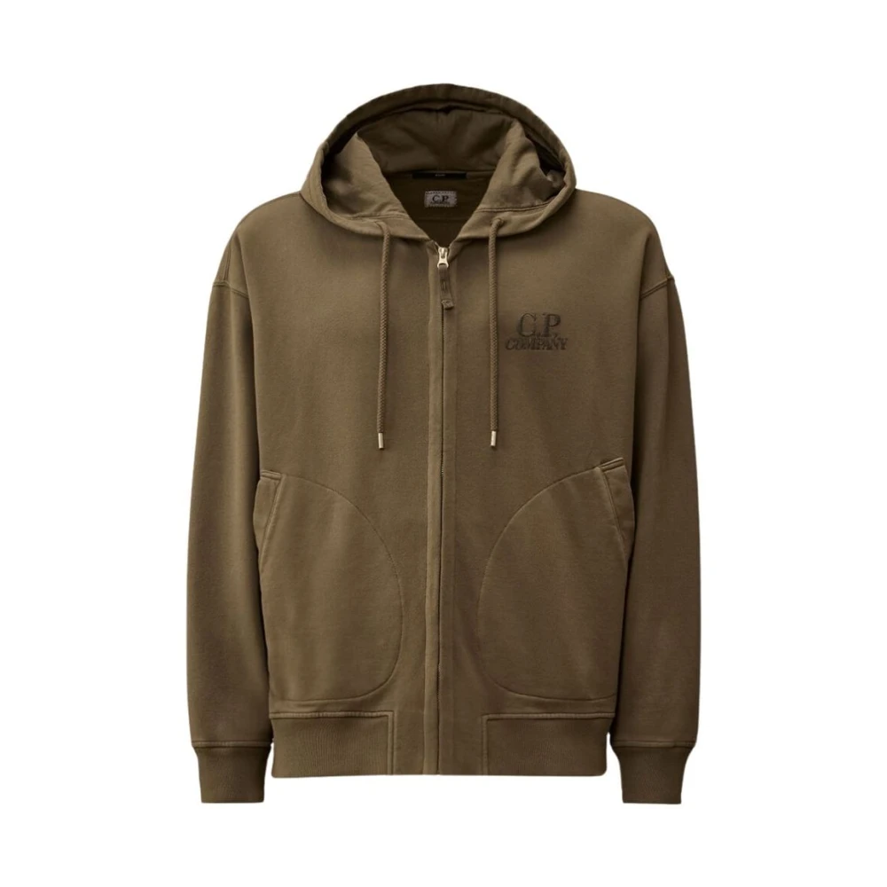 C.p. Company Men's Gray Hooded Open In Diagonal Fleece - Zip-Throughs - S - Sweatshirts & Hoodies