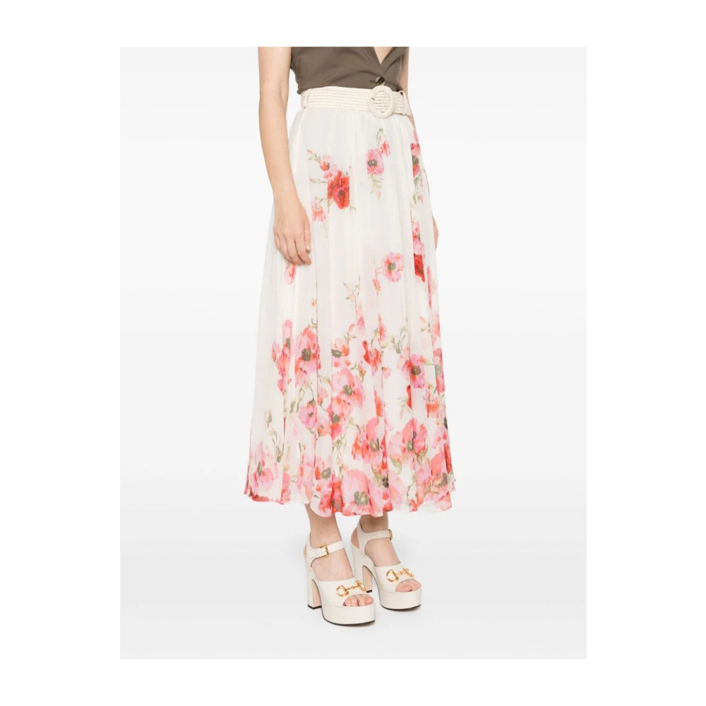 Zimmermann Witte Lightburst Bloemen Midi Rok Multicolor Dames