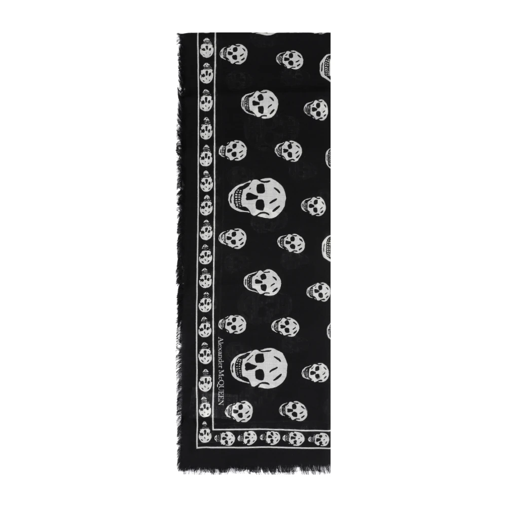 Alexander mcqueen Zwart Skull Logo Wollen Sjaal Black Dames