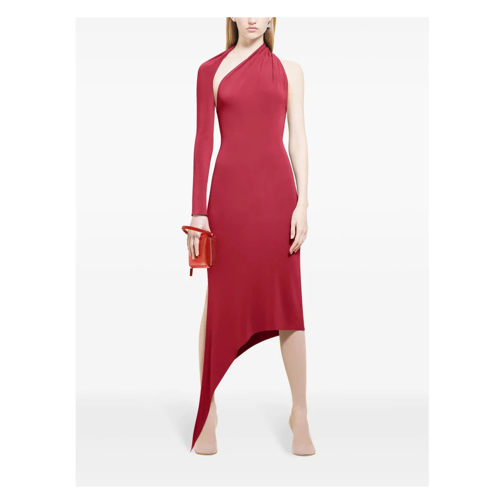 Courrèges Een schouder Crepe Jurk met Asymmetrische Zoom Red Dames