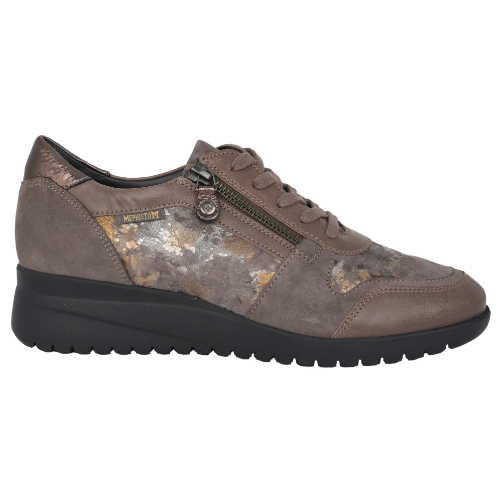 Mephisto Comfortabele leren sneakers in Taupe Dames Schoenen Grijs