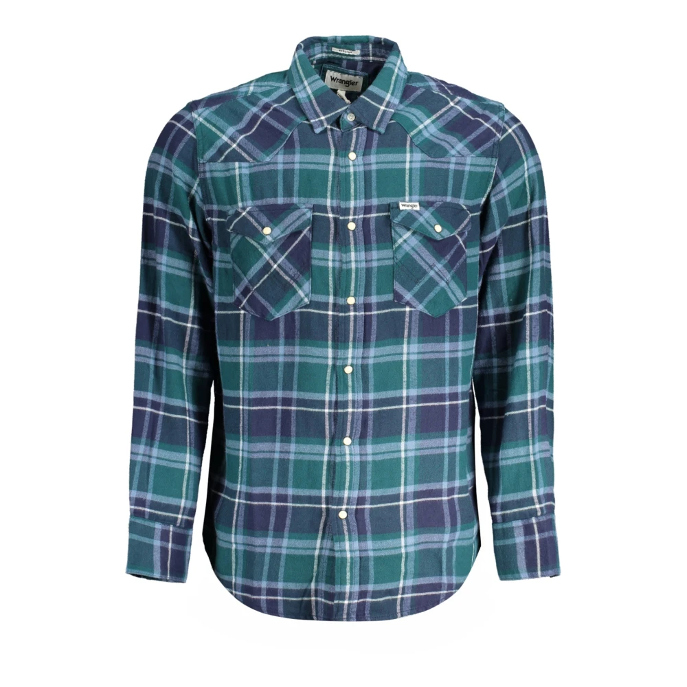 Wrangler Groene Flanellen Westernoverhemd met Italiaanse Kraag Green Heren